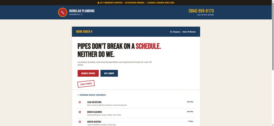 Ironclad Plumbing Co. website design