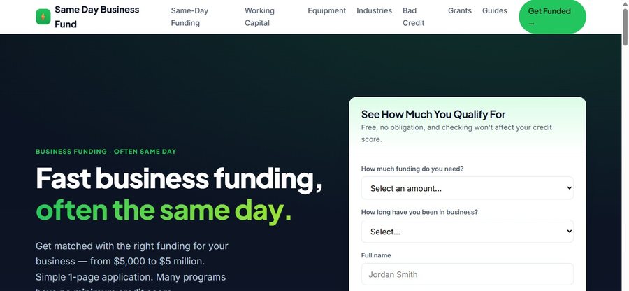 Same Day Business Fund website