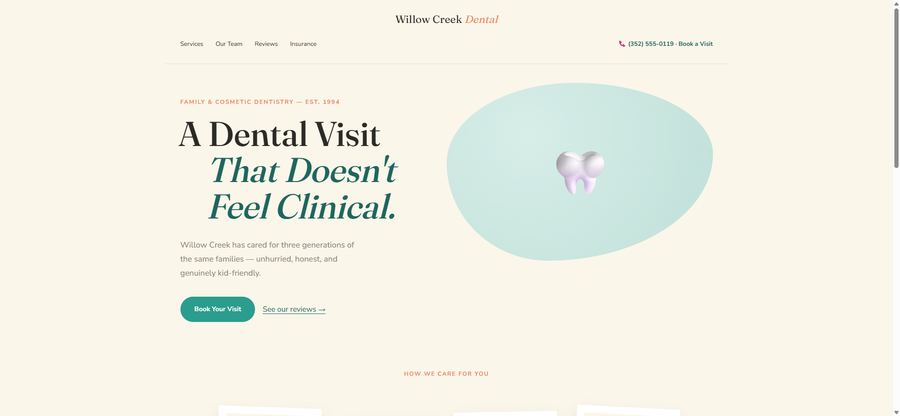Willow Creek Family Dental website design